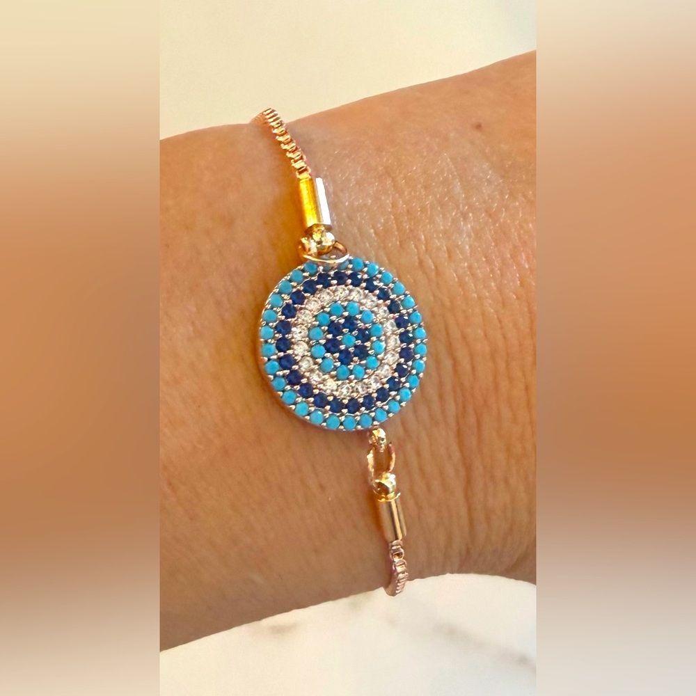 Evil Eye Bead Rose color Bracelet (resizeable)1